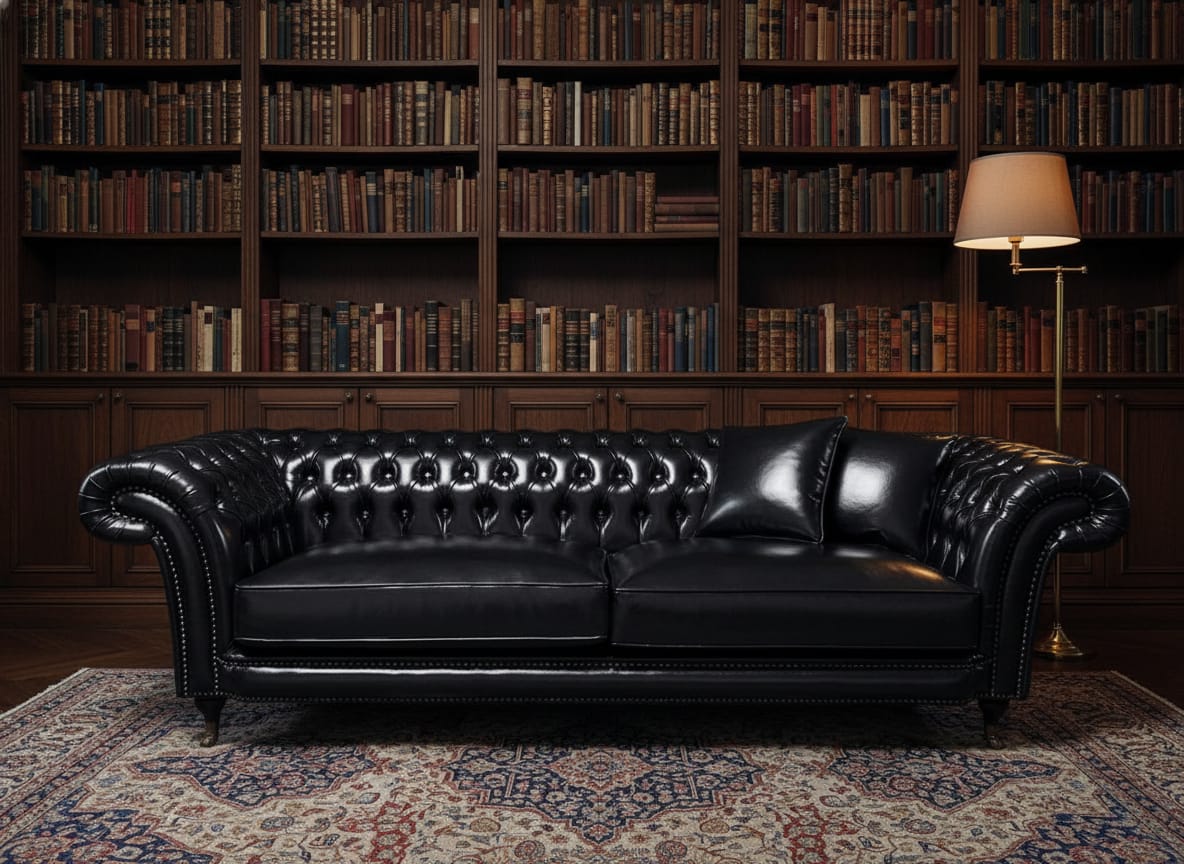 Chesterfield deri koltuk takımı klasik İngiliz kütüphanesinde · KARANNI Home Amiral